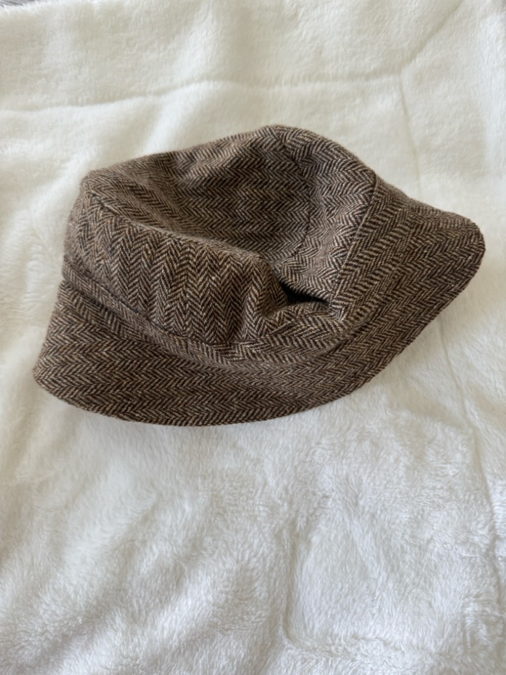 Vintage 90s J.crew brown Herringbone Tweed Bucket Hat wool Blend